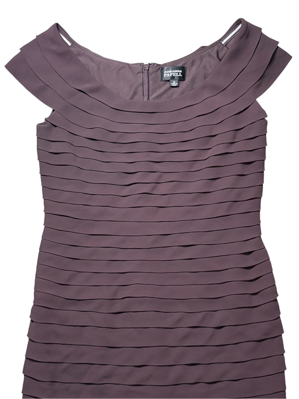 Adrianna Papell Plum Purple Ruffle Pleated Sheath Cocktail Dress Size 8